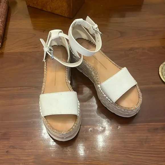 Dolce Vita Larita Leather Espadrilles Platform Sandals Shoes White - Picture 4 of 16